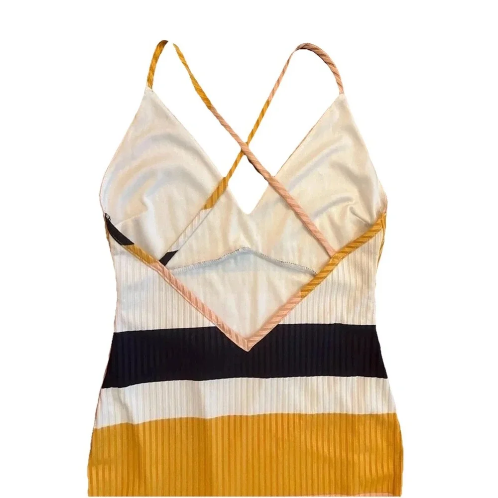 Privy Striped Bodycon Mini Dress Orange‎ Peach Cutout V-Neck Ribbed Size M